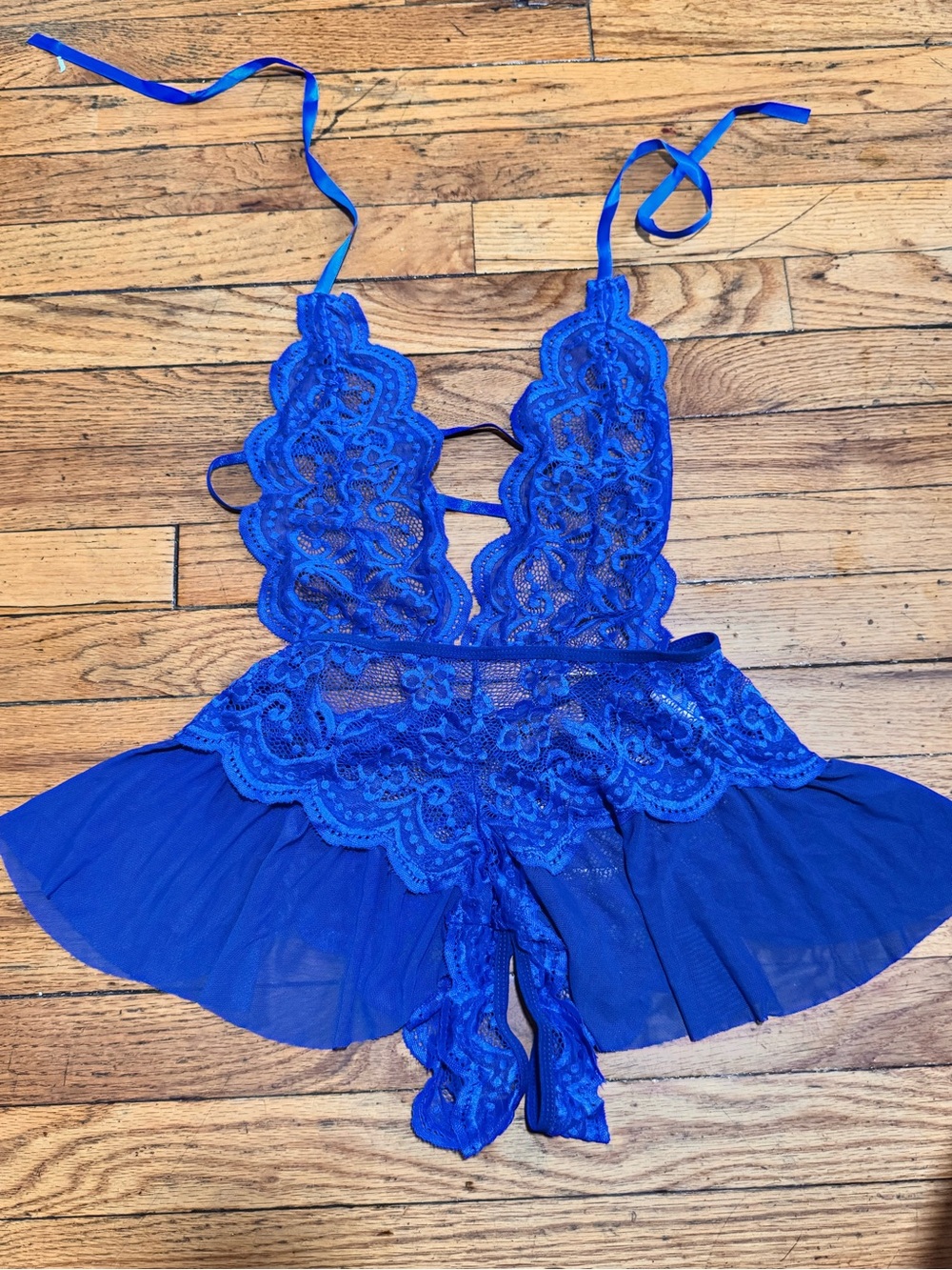 Royal Blue Lace Teddy Lingerie Skirt Bodysuit - Size M